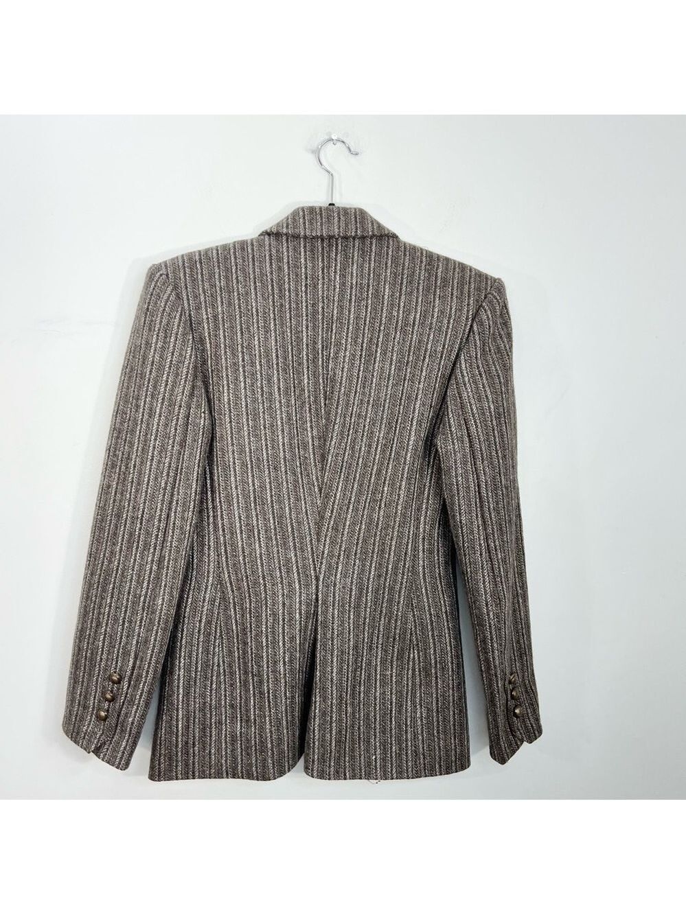 Vintage tailored preppy old money tweed stripe brown fitted jacket blazer - Picture 4 of 11